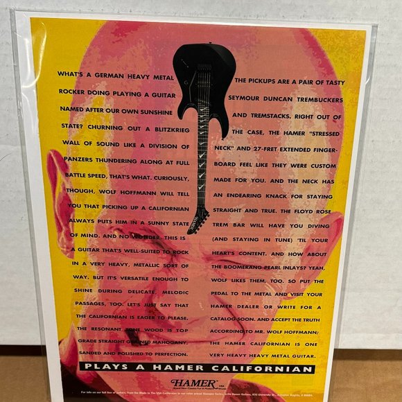 Wolf Hoffmann of Accept - Hamer Guitars - 1995 Print Advertisement - Picture 1 of 1